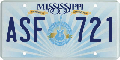 MS license plate ASF721