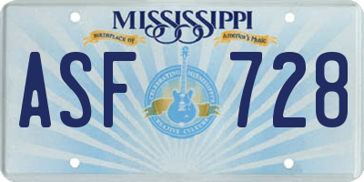MS license plate ASF728