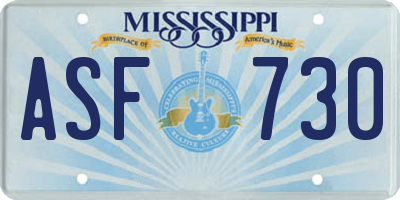 MS license plate ASF730
