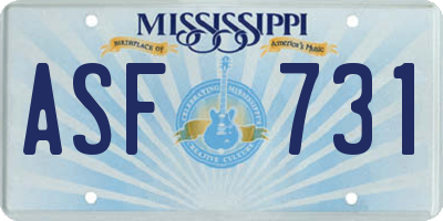 MS license plate ASF731