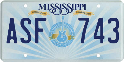 MS license plate ASF743