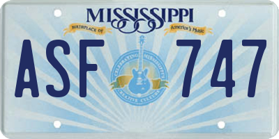 MS license plate ASF747
