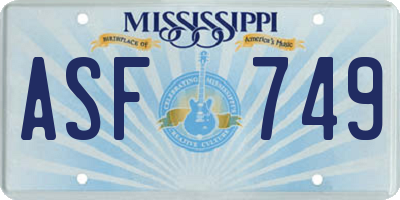 MS license plate ASF749