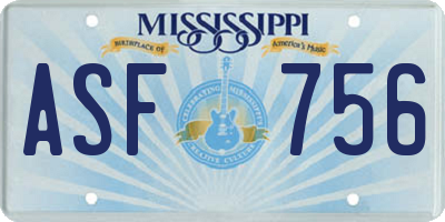 MS license plate ASF756