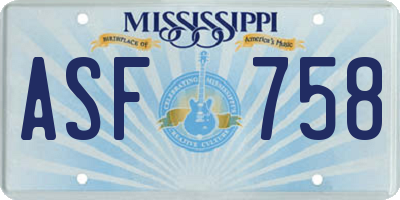 MS license plate ASF758