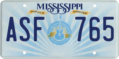MS license plate ASF765