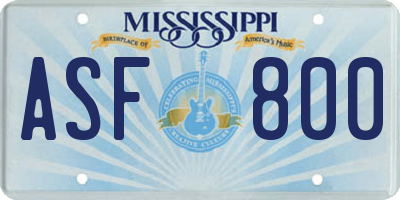 MS license plate ASF800