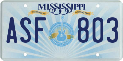 MS license plate ASF803