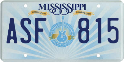MS license plate ASF815