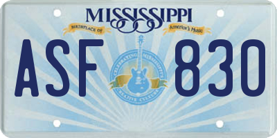 MS license plate ASF830
