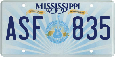 MS license plate ASF835