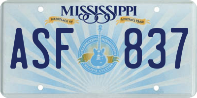 MS license plate ASF837