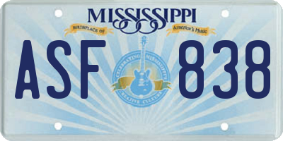 MS license plate ASF838