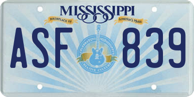 MS license plate ASF839