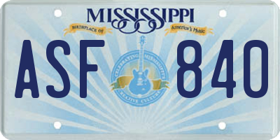 MS license plate ASF840