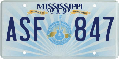 MS license plate ASF847