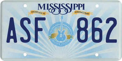 MS license plate ASF862