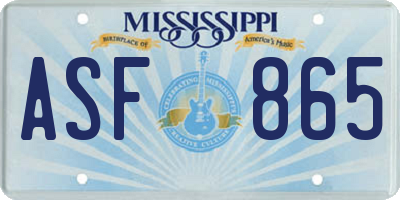 MS license plate ASF865