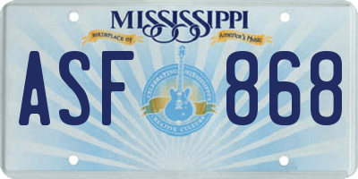 MS license plate ASF868