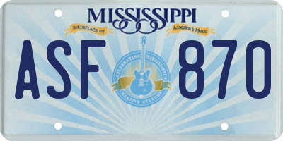MS license plate ASF870