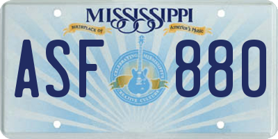 MS license plate ASF880