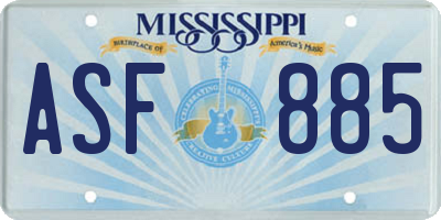 MS license plate ASF885