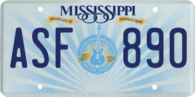 MS license plate ASF890