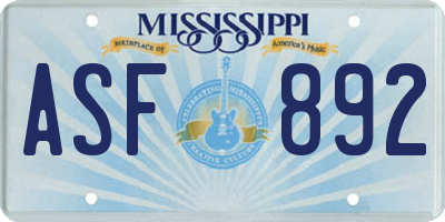 MS license plate ASF892