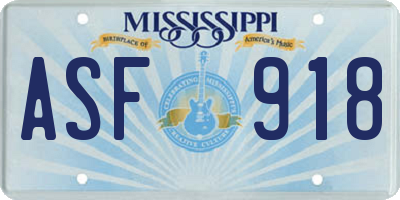 MS license plate ASF918