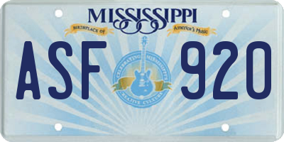 MS license plate ASF920