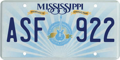 MS license plate ASF922