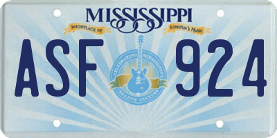 MS license plate ASF924