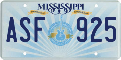 MS license plate ASF925