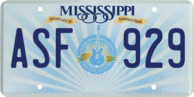 MS license plate ASF929