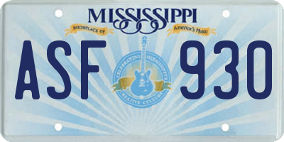 MS license plate ASF930