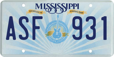 MS license plate ASF931