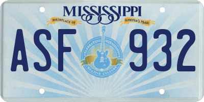 MS license plate ASF932