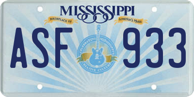 MS license plate ASF933