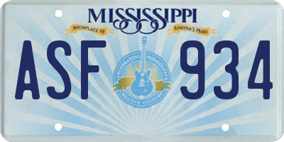 MS license plate ASF934