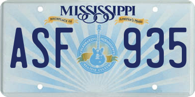 MS license plate ASF935