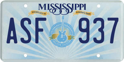MS license plate ASF937