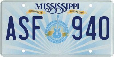 MS license plate ASF940