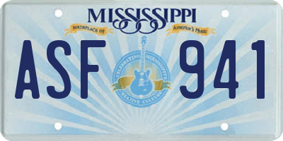 MS license plate ASF941