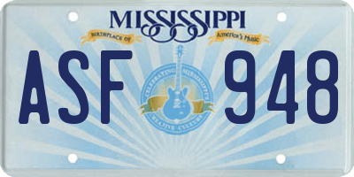MS license plate ASF948