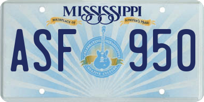 MS license plate ASF950