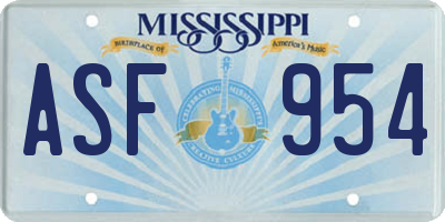 MS license plate ASF954