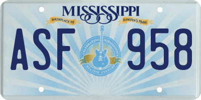 MS license plate ASF958