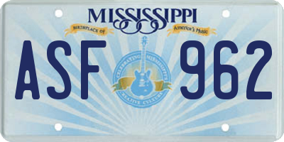 MS license plate ASF962
