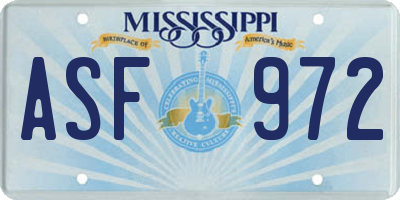 MS license plate ASF972
