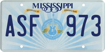 MS license plate ASF973